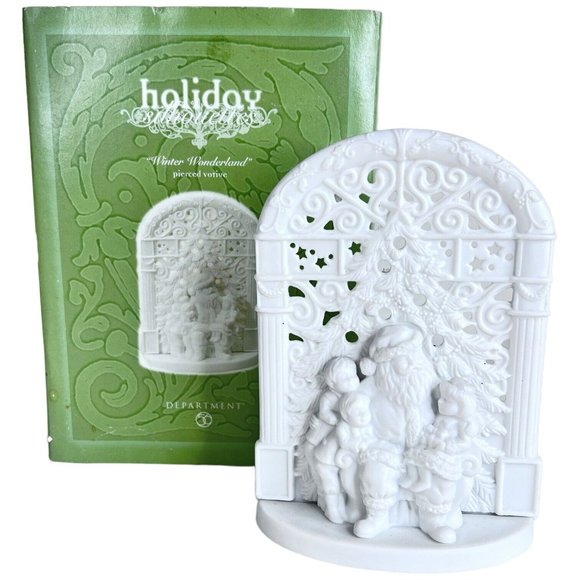 Dept 56 Holiday Silhouette Winter Wonderland Santa Pierced Votive Candle 2001 - Picture 1 of 7